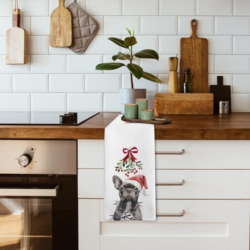 French Bulldog Christmas Kitchen Towels - Bulldog Holiday Gift, 16x24 Inches