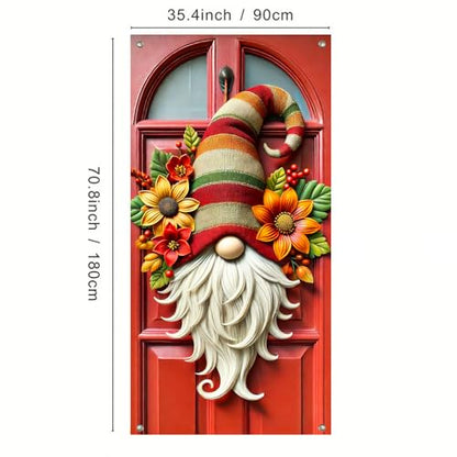 Christmas Door Cover Gnome Red Holiday Decor 35x71 Inch Polyester