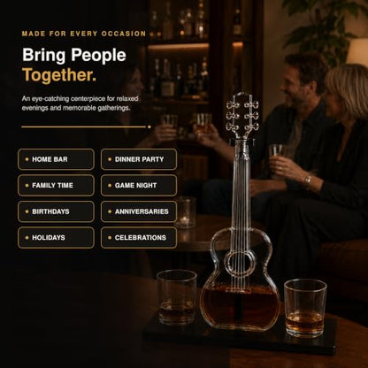 Guitar-Shaped Whiskey Decanter 1000ML Glass Spirit Bottle with Mahogany Base