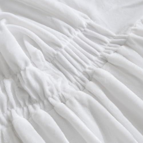 36-Inch White Plush Dorm Desk Skirt with Elastic Fit - Modern Desk Cover