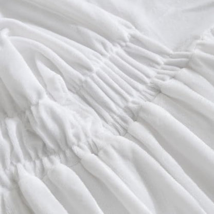 36-Inch White Plush Dorm Desk Skirt with Elastic Fit - Modern Desk Cover