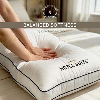 Queen Pack of 2 Hotel-Quality Support Bed Pillows - Soft Comfort, 400TC Cotton