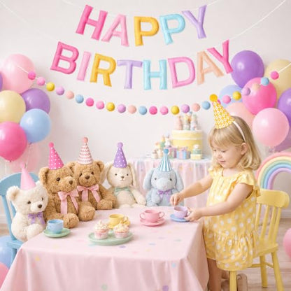 Pastel Rainbow Happy Birthday Banner Set with Party Hats - Soft Colors