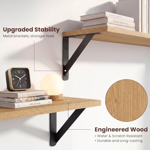 Oak Wall Shelves Set of 2 - 16x6 Inch Small Wooden Wall Storage