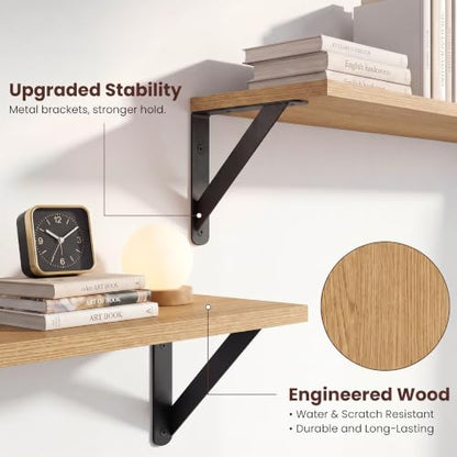Oak Wall Shelves Set of 2 - 16x6 Inch Small Wooden Wall Storage