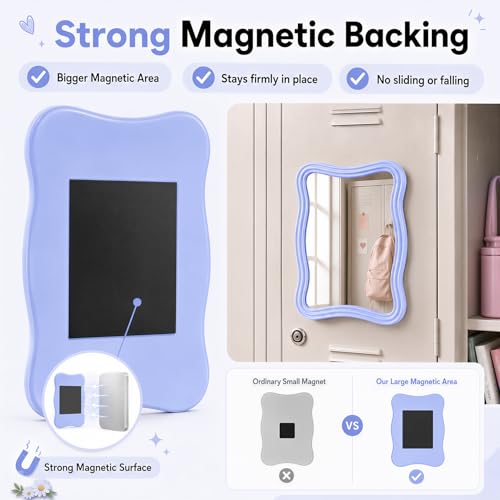 MR.MATE Magnetic Locker Mirror - Small 5x7 Blue Glass Mirror for School Lockers