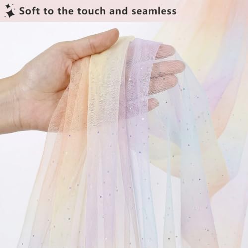 Pastel Rainbow Sheer Canopy Bed Curtains for Girls Twin & House Bed - Glitter Variation
