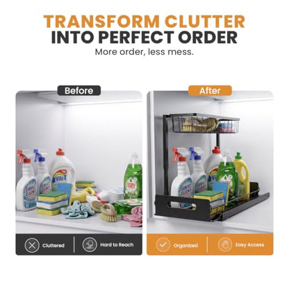 Under Sink Organizer 2 Pack - Adjustable Kitchen Cabinet Storage