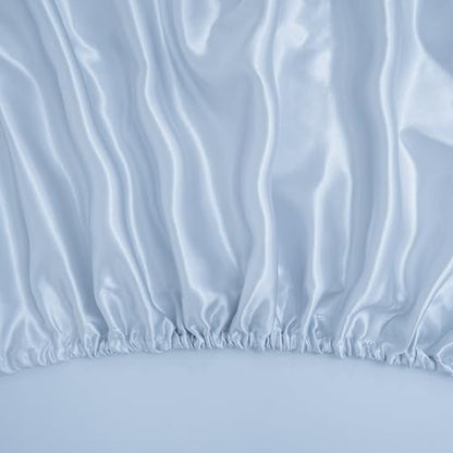 Mulberry Silk Fitted Sheet Twin XL Light Blue 22 Momme Deep Pocket