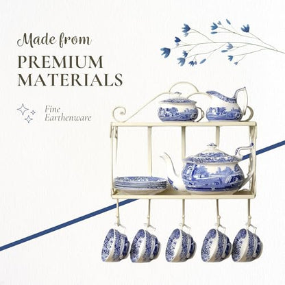 Blue & White Porcelain Luncheon Plates Set of 4 - 10.5-Inch Dinnerware with Eastern-Inspired Border