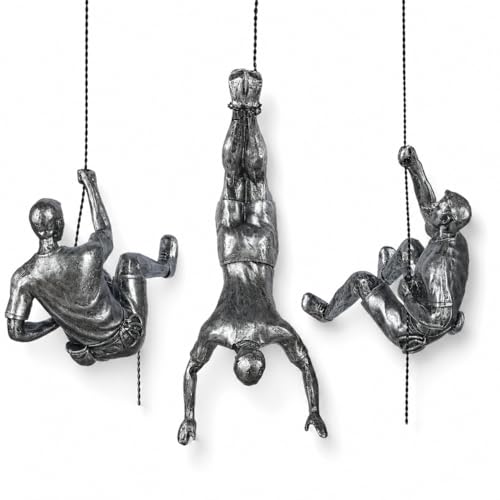 Silver Climbing Men Wall Art Sculpture - Modern Home & Office Decor - Set of 3