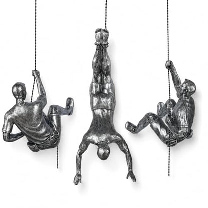 Silver Climbing Men Wall Art Sculpture - Modern Home & Office Decor - Set of 3