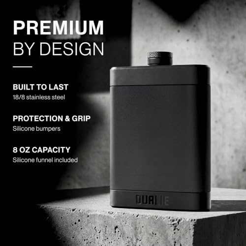 8 oz Stainless Steel Hip Flask with Silicone Grip - Travel Liquor Bottle for Men & Women
