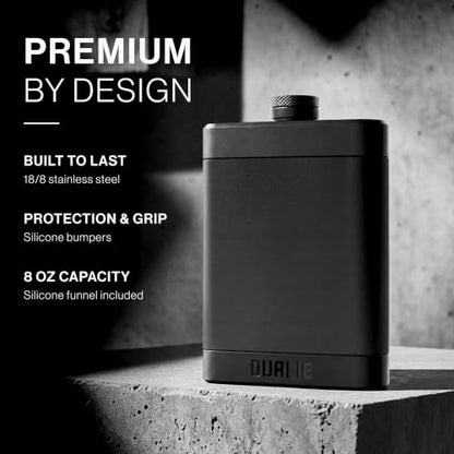 8 oz Stainless Steel Hip Flask with Silicone Grip - Travel Liquor Bottle for Men & Women
