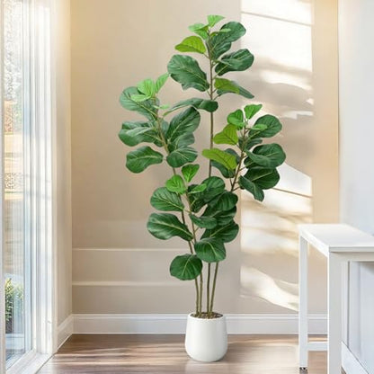Faux Fiddle Leaf Fig Tree 5ft with White Planter - Green Variation