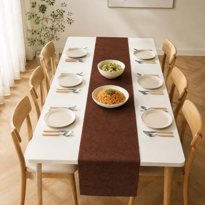 Espresso Brown Faux Linen Water Resistant Table Runner 72in - Rustic Decor