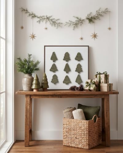 Wood Framed 3D Textured Christmas Tree Wall Art Decor - Pine Forest / 19.2"L x 19.2"W
