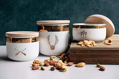 Ukonic Harry Potter Quidditch Ceramic Storage Jars 3-Pack | Food Storage for Cookies, Candy, Spice | Flour and Sugar Containers with Lids | Kitchen Canisters Set of 3