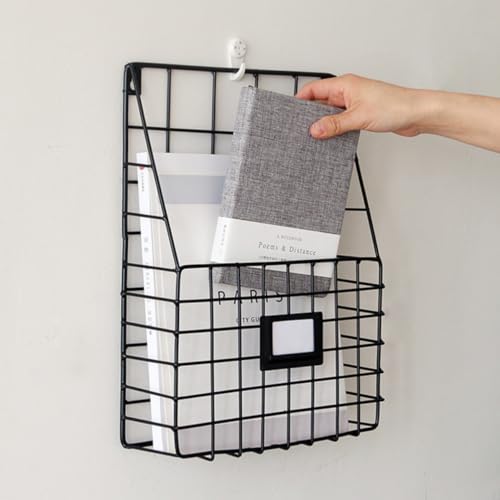 Wall Mounted Magazine Holder Basket with Label Slot - Iron Storage Rack