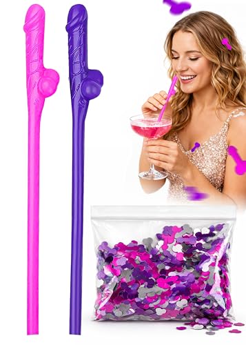 10 Penis Straws with Confetti - Bachelorette Party Drink Favors