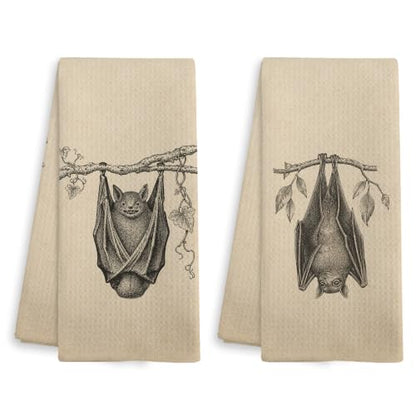 Halloween Bats Decor Kitchen Dish Towels Set of 2 - Gothic Style