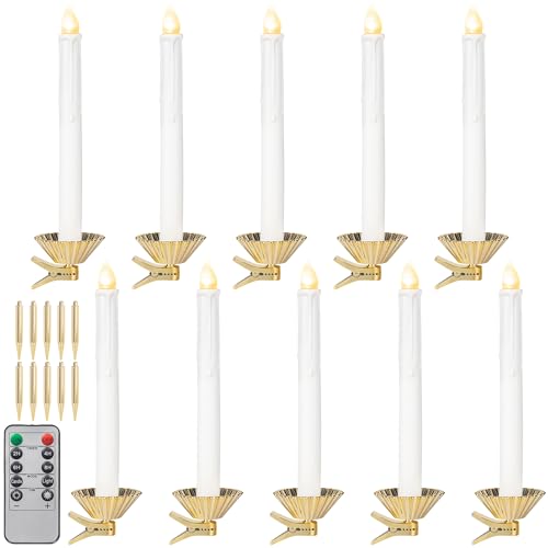 10pcs White LED Candles with Timer & Remote Control for Christmas Tree Wreath Table Decor - 8.2 Inch