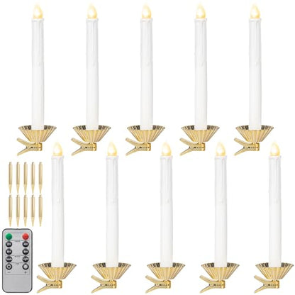 10pcs White LED Candles with Timer & Remote Control for Christmas Tree Wreath Table Decor - 8.2 Inch
