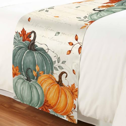 Cal King Bed Runner 102x20 Inches Beige Fall Decor Satin Slipcover for Bedroom & Hotel
