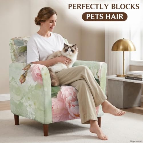 Pink Peony Bloom Stretch Armchair Slipcover for Living Room Furniture