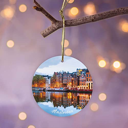 Amsterdam Christmas Ornament - Netherlands Holiday Keepsake, Double-Sided Ceramic Decor - Variation: Amsterdam