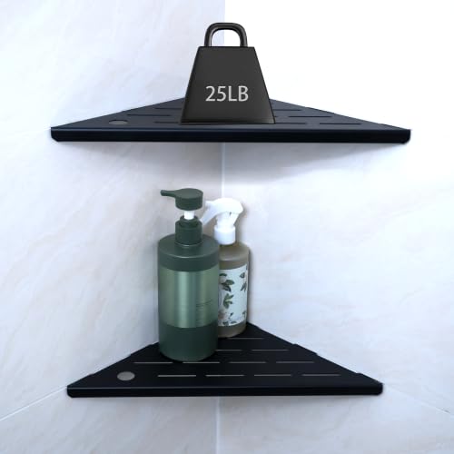 2-Pack Stainless Steel Corner Shower Shelves Matte Black - Rustproof & Reversible