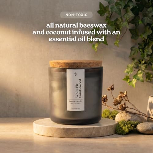 Non Toxic Beeswax Candle 16oz - White Fir Sandalwood, Hand-Poured in Colorado
