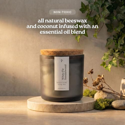 Non Toxic Beeswax Candle 16oz - White Fir Sandalwood, Hand-Poured in Colorado