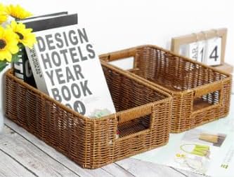 Plastic Storage Baskets - Durable Wicker Design for Pantry Organization | Set of 2, Dark Brown