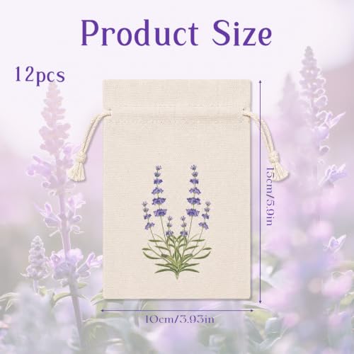Small Cotton Lavender Sachet Bags - 12 Pack, Drawstring Storage Bags