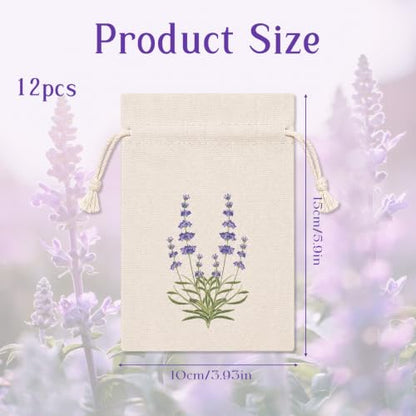 Small Cotton Lavender Sachet Bags - 12 Pack, Drawstring Storage Bags