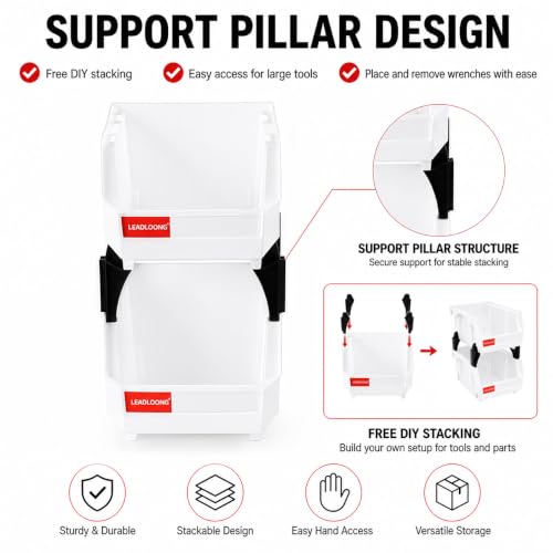 White Stackable Parts Bins - Heavy Duty Plastic Organizer 5x4x3 in (6 Pack)