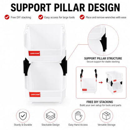 White Stackable Parts Bins - Heavy Duty Plastic Organizer 5x4x3 in (6 Pack)