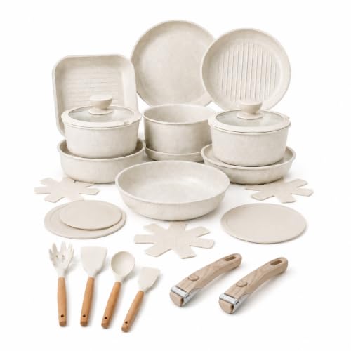 Cream White 21-Piece Ceramic Nonstick Cookware Set with Removable Handles