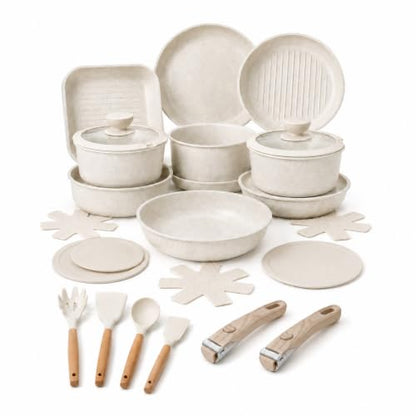 Cream White 21-Piece Ceramic Nonstick Cookware Set with Removable Handles