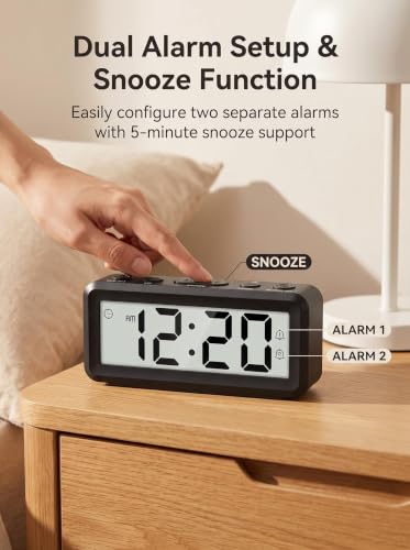 Mini Digital Alarm Clock with Dual Alarms Battery Operated - Black