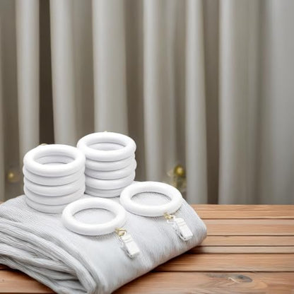 2 Inch Inner Diameter Wooden Curtain Rings with Clips - 12 Pack - White Farmhouse Style
