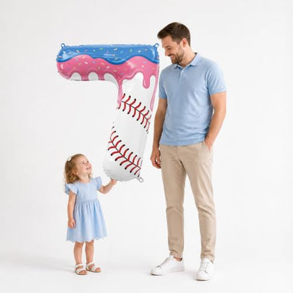 Pink Baseball Drip Number 7 Balloon for Birthday Party Decorations