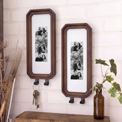 Oak Photobooth Strip Frame with Key Holder - Walnut, 2 x 6 Inch Set of 2