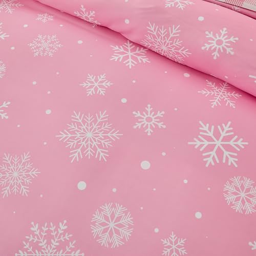 Christmas Bed in a Bag Twin Set with Snowflakes - Pink & White Holiday Bedding