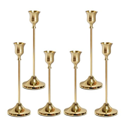 Gold Candlestick Holders Set of 6 with Weighted Wide Bases - Elegant Home Decor