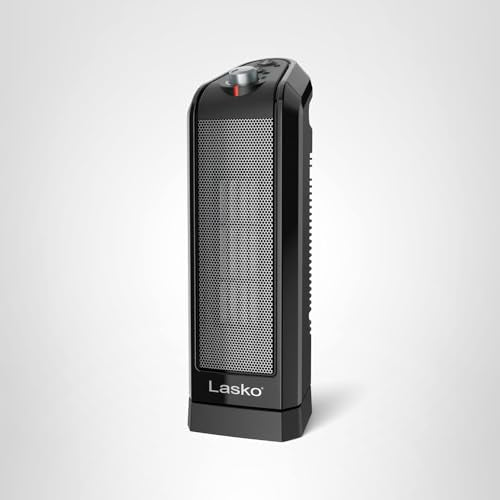 Lasko Oscillating Ceramic Tower Space Heater for Home with Overheat Protection, Adjustable Thermostat, and 2 Speeds, 15.7 Inches, Black, 1500W, CT16450