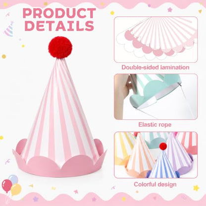 24-Pack Rainbow Party Cone Hats for Birthday Celebrations