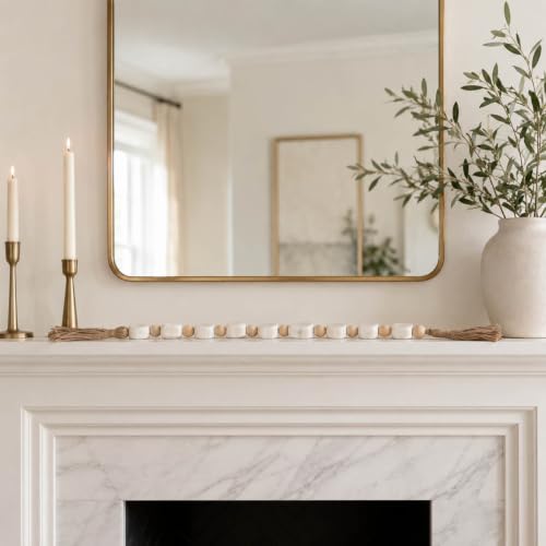 Marble Bead Garland for Home Decor - White Tassel Accent, 36 Inch