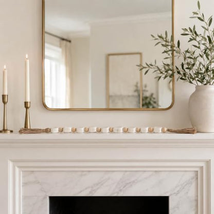 Marble Bead Garland for Home Decor - White Tassel Accent, 36 Inch